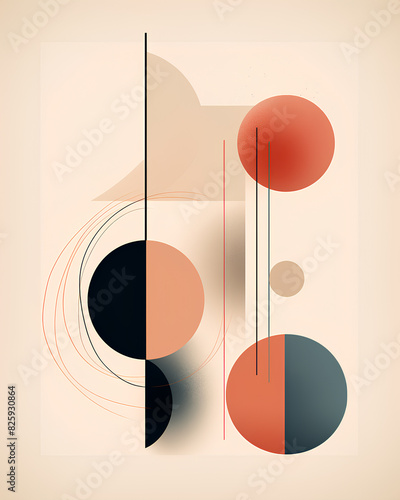 Boho modern minimalist abstract line art print with geometric shape