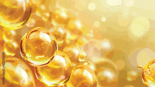 Gold oil bubbles. Realistic cosmetic pill keratin 