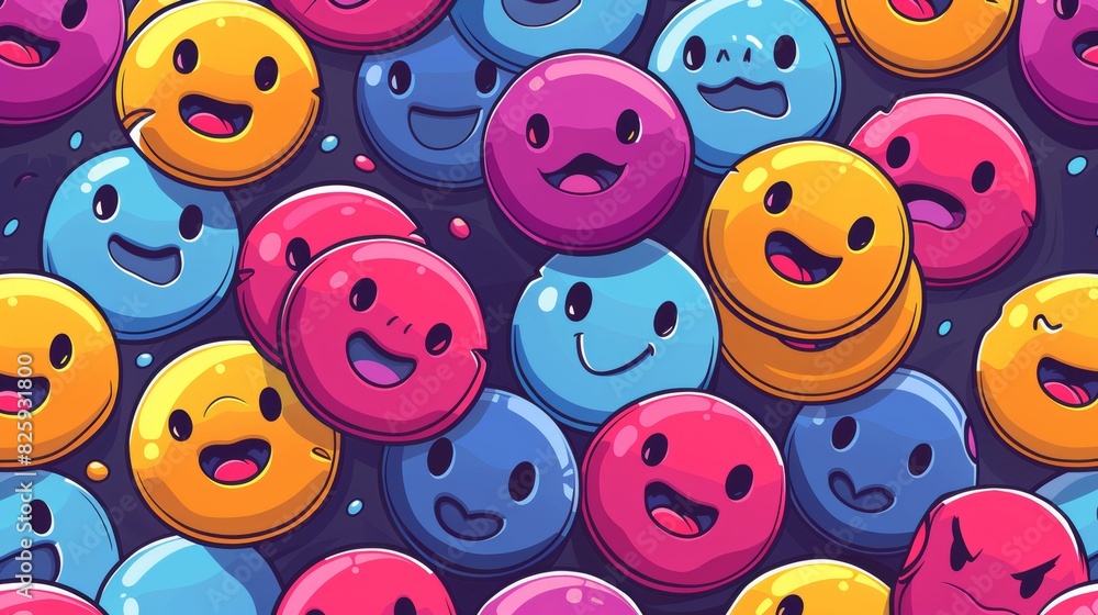 A colorful seamless pattern featuring a strange comic character art wallpaper. Weird retro sticker cartoon backgrounds. A colorful seamless pattern featuring a strange comic character art wallpaper. Weird retro sticker cartoon backgrounds.