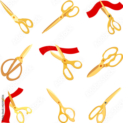 gold scissor set cartoon. hair barber, ribbon en, salon tailor gold scissor sign. isolated symbol vector illustration
