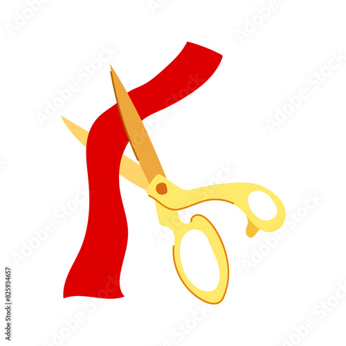 barber gold scissor cartoon. ribbon en, salon tailor, grand banner barber gold scissor sign. isolated symbol vector illustration
