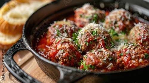 Traditional Italian meatballs made at home served with Parmesan cheese and bread