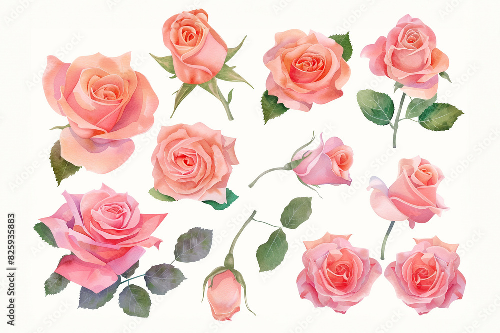 Fototapeta premium Watercolor Rose Collection Clipart