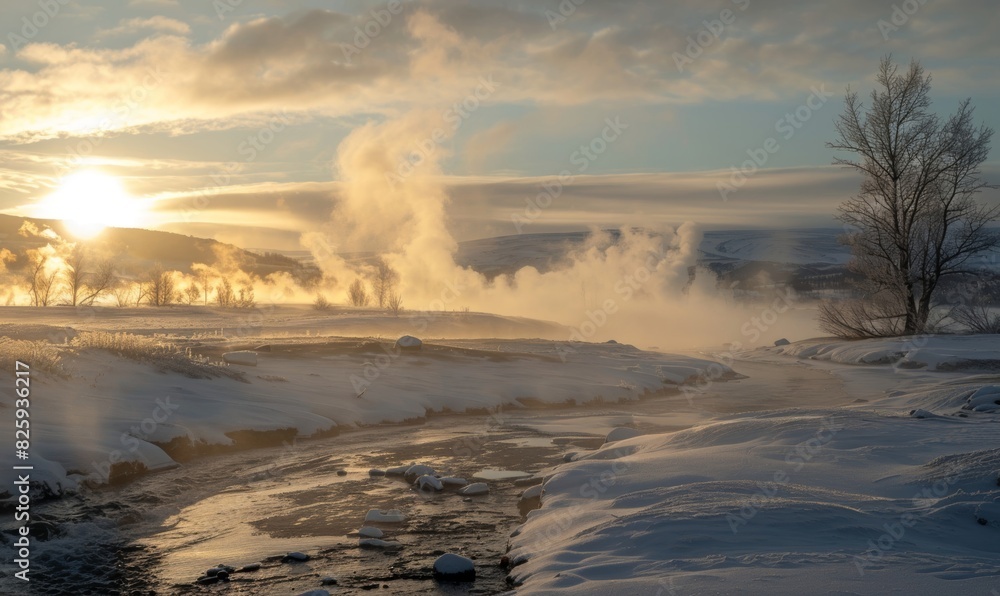 Fototapeta premium Mystical Landscape Enveloped in Morning Steam