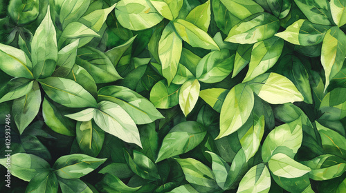 Vibrant Green Watercolor Leaves - Refreshing Botanical Illustration of Lush Foliage for Nature Lovers and Design Inspiration