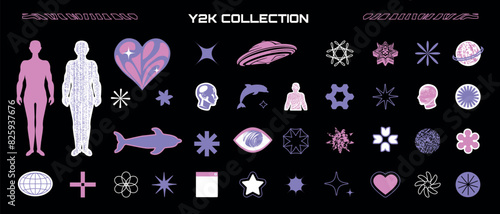 A set of different design elements in the brutalism style. Vector patches, silhouettes, shapes in the aesthetics of the 70s.