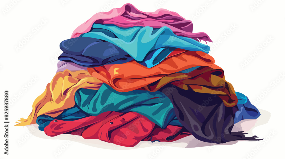 Clothes pile. Color textile heap. Laundry fabric Cart
