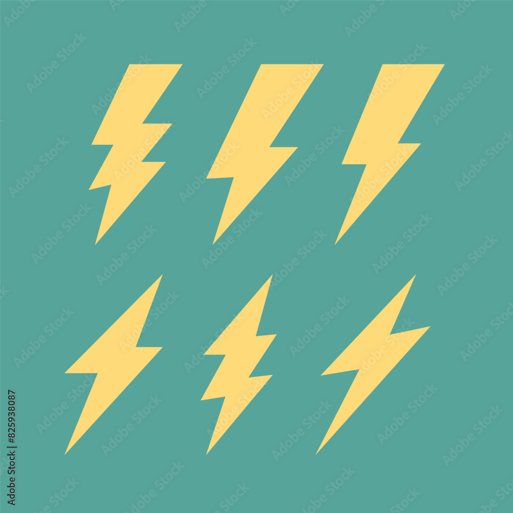 Thunder and Bolt Lighting flash vector collection set. isolate on green background Thunder and Bolt Lighting flash vector collection set. isolate on green background