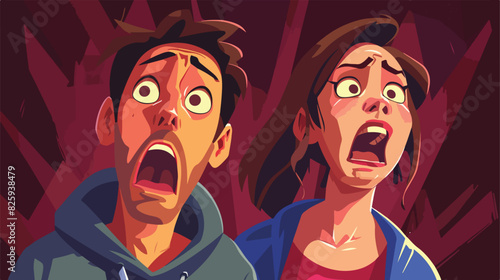 Horrified people. Frightened man and scared woman in