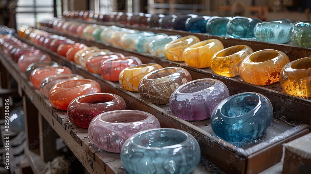 Colorful array of handcrafted glass bowls Colorful array of handcrafted glass bowls
