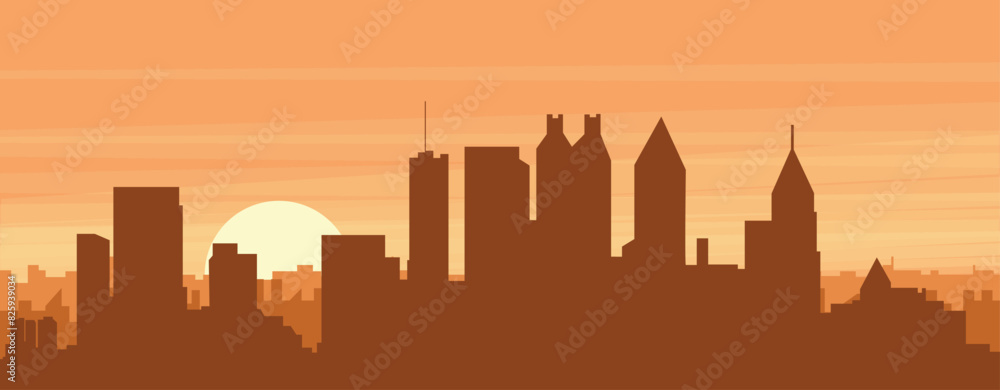 Brown panoramic poster of the city skyline with misty background buildings, sunrise, clouds and mountains of ATLANTA, UNITED STATES Brown panoramic poster of the city skyline with misty background buildings, sunrise, clouds and mountains of ATLANTA, UNITED STATES