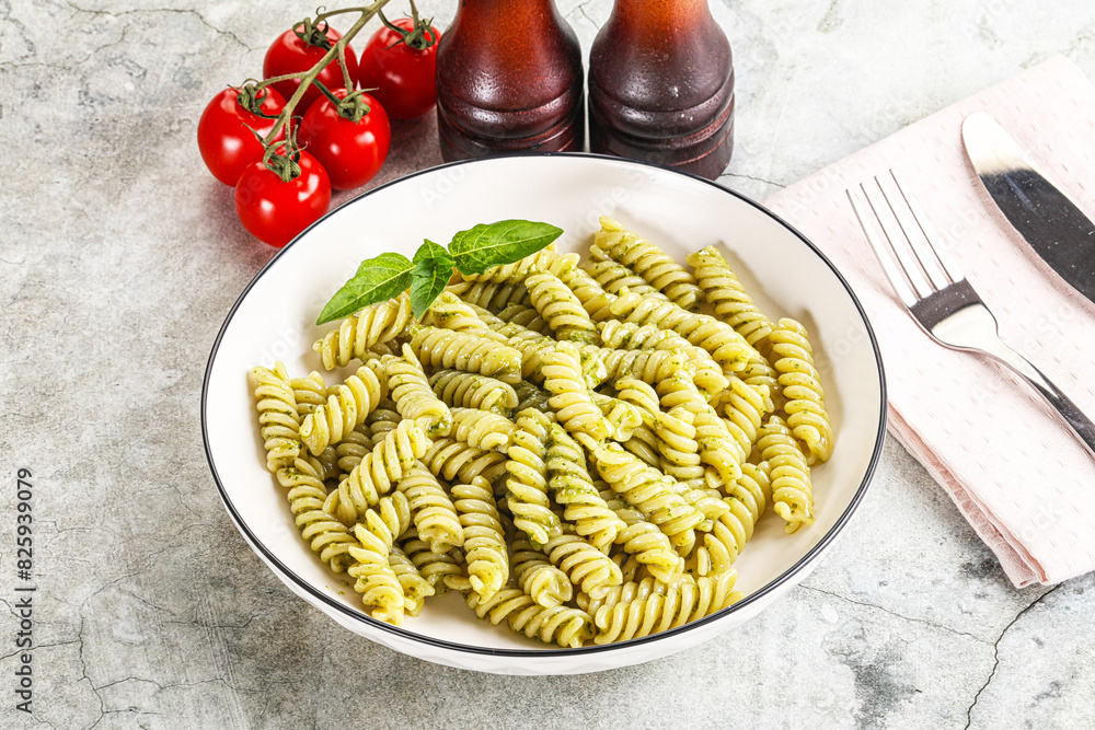 Italian pasta with basil pesto Italian pasta with basil pesto