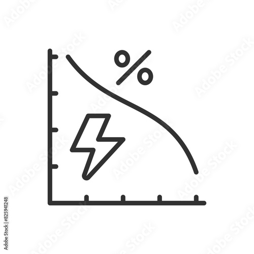 Drop in energy efficiency and battery capacity after time, linear icon. Percentage chart. Degradation. Line with editable stroke