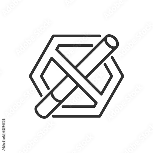 No smoking sign, linear icon. Hexagonal prohibition sign and cigarette. Line with editable stroke photo