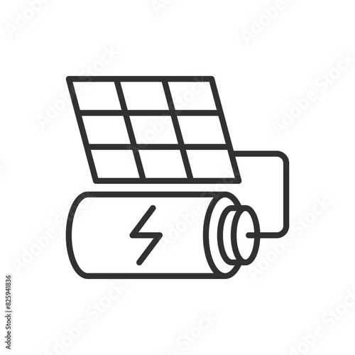 Solar power, Charging a battery with a solar panel, linear icon. Line with editable stroke