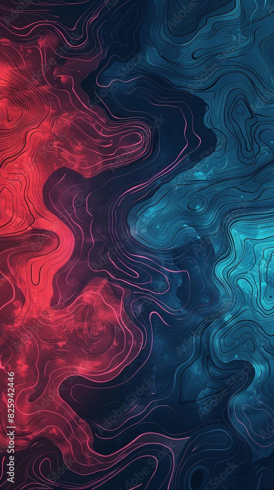 Abstract red-blue background with curved lines and streaks of bright paint Abstract red-blue background with curved lines and streaks of bright paint