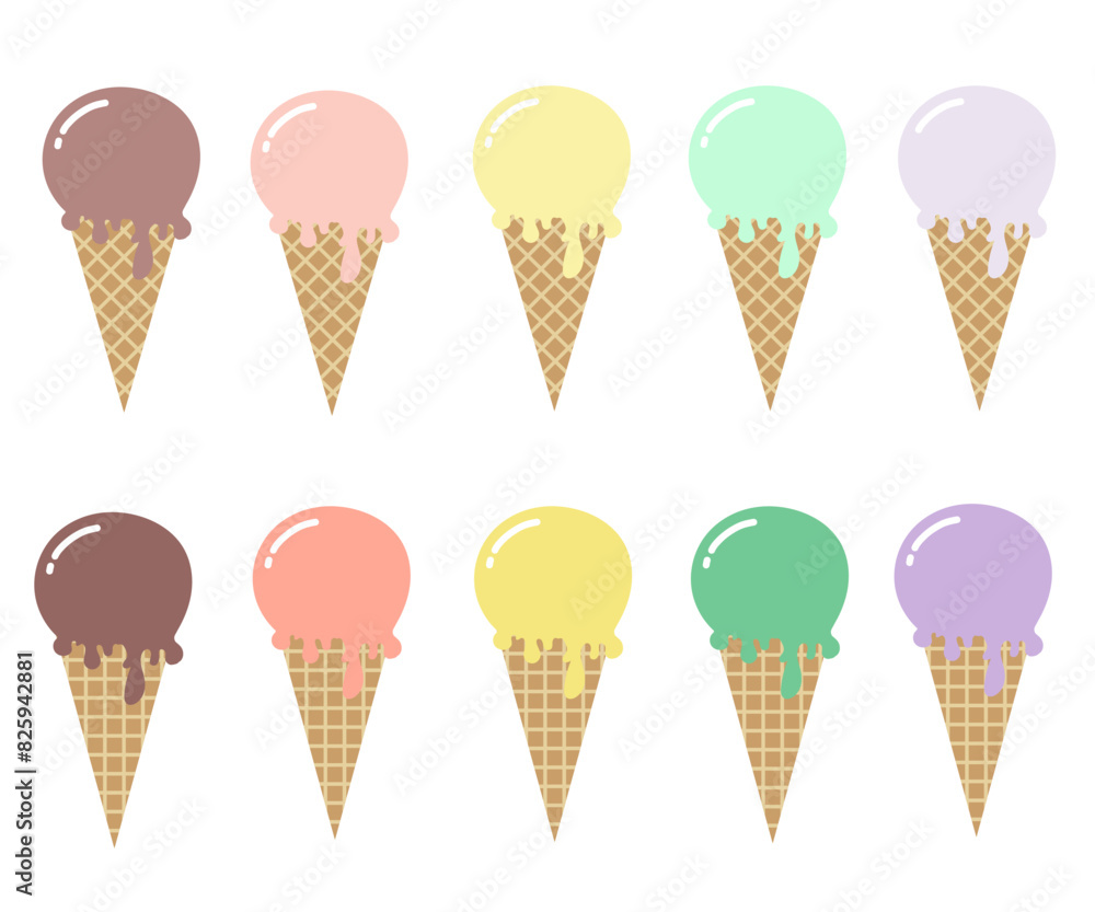 Ice cream cone flat style collection. Simple retro ice cream dessert illustrations. Ice cream cone flat style collection. Simple retro ice cream dessert illustrations.