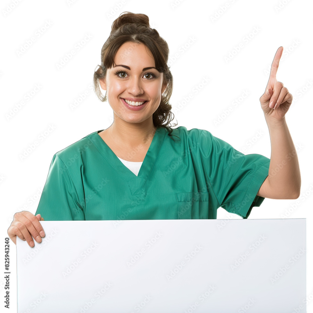 smiling female doctor holding a blank placard smiling female doctor holding a blank placard