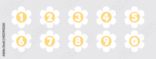 Vector illustration of cute flower-shaped numbers for kids, from zero to nine.	