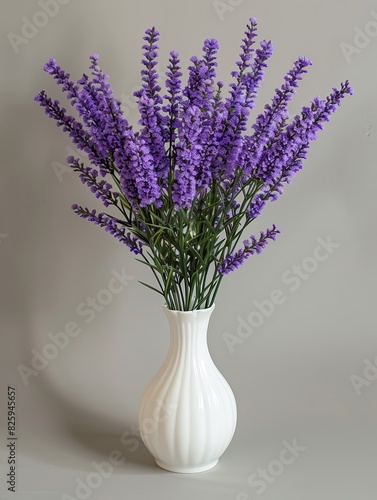 A bunch of purple lavender flowers fills a decorative vase