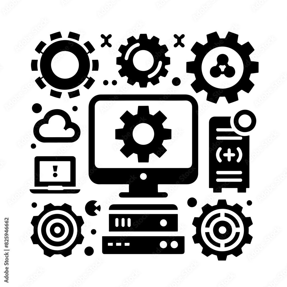 silhouette icon Gear and Computer vector SVG silhouette icon Gear and Computer vector SVG