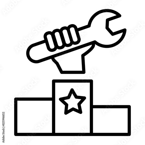 Industrial competitiveness image icon. There is a hand holding a wrench on the victory stand.