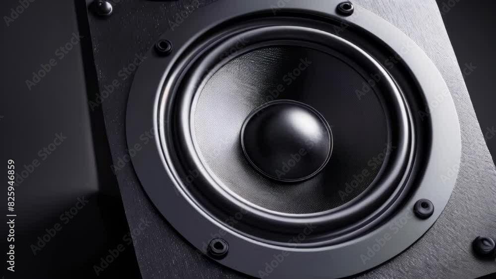 A black subwoofer speaker on a black background A black subwoofer speaker on a black background