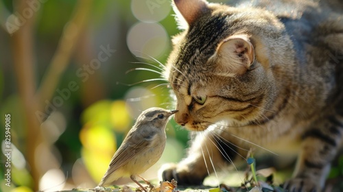 Cat capturing a small bird Feline predator
