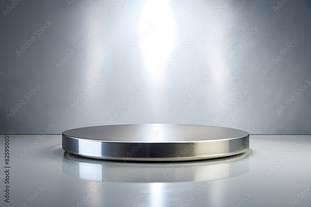 3d render style, sleek metallic surface, A brushed metal platform with a mirror-polished top 3d render style, sleek metallic surface, A brushed metal platform with a mirror-polished top
