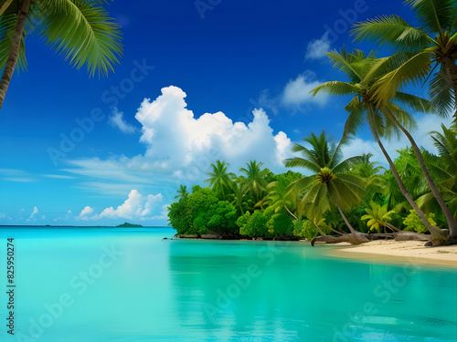 Palm trees  clouds  paradise in the sea  and a view of relaxation