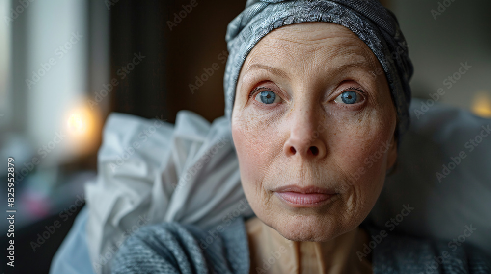 portrait of a cancer patient in the hospital bed taking treatments portrait of a cancer patient in the hospital bed taking treatments