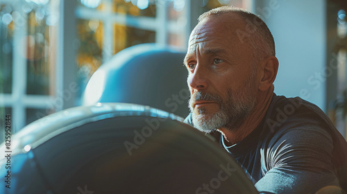 Old man working on his morning workouts photo