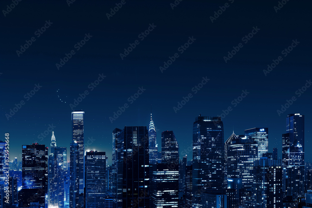 City Skyline at Night: Aerial View of Illuminated Skyscrapers