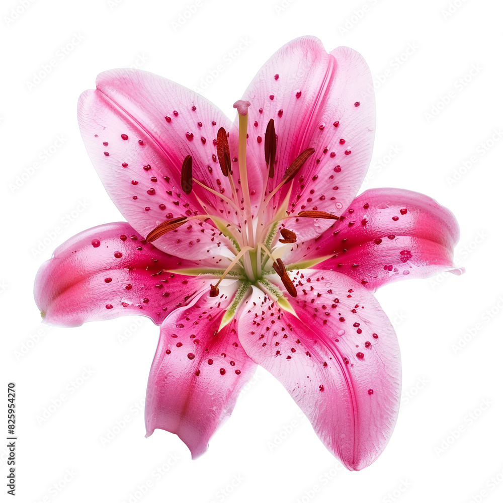 Pink lily flower with dew drops on petals Pink lily flower with dew drops on petals