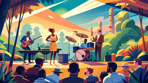 Vibrant Outdoor Jazz Concert with Energetic Band and Engaged Audience