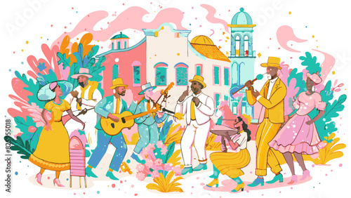 Vibrant Cuban Street Music Scene with Traditional Dancers