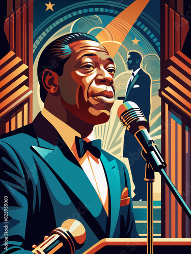 Vibrant Vintage Jazz Singer Performance Illustration