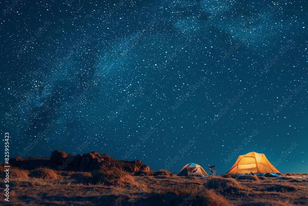friends camping in the desert under a starry sky, unique summer trip, isolated white background, copy space friends camping in the desert under a starry sky, unique summer trip, isolated white background, copy space