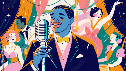 Vibrant Vintage Jazz Band Performance Illustration
