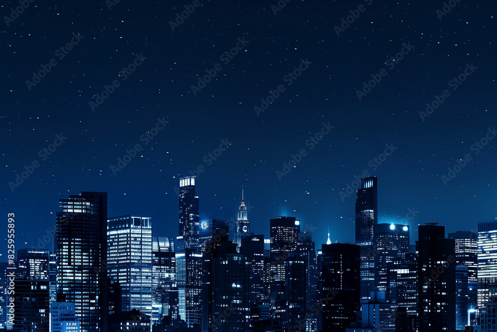 City Skyline at Night: Aerial View of Illuminated Skyscrapers City Skyline at Night: Aerial View of Illuminated Skyscrapers
