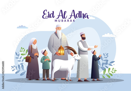 Eid al adha Mubarak greetings group of family people Celebrating. abstract vector illustration design