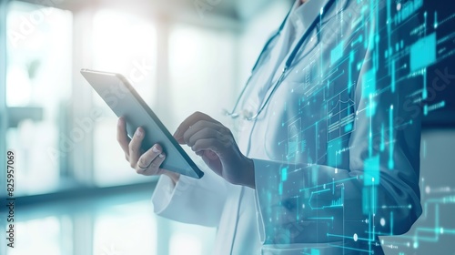 Obraz na płótnie a doctor with tablet - digital patient data sheet 
