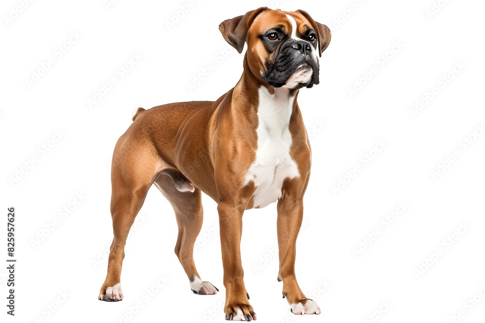 Powerful Boxer Dog Breed Posing in Studio Against White Background Powerful Boxer Dog Breed Posing in Studio Against White Background