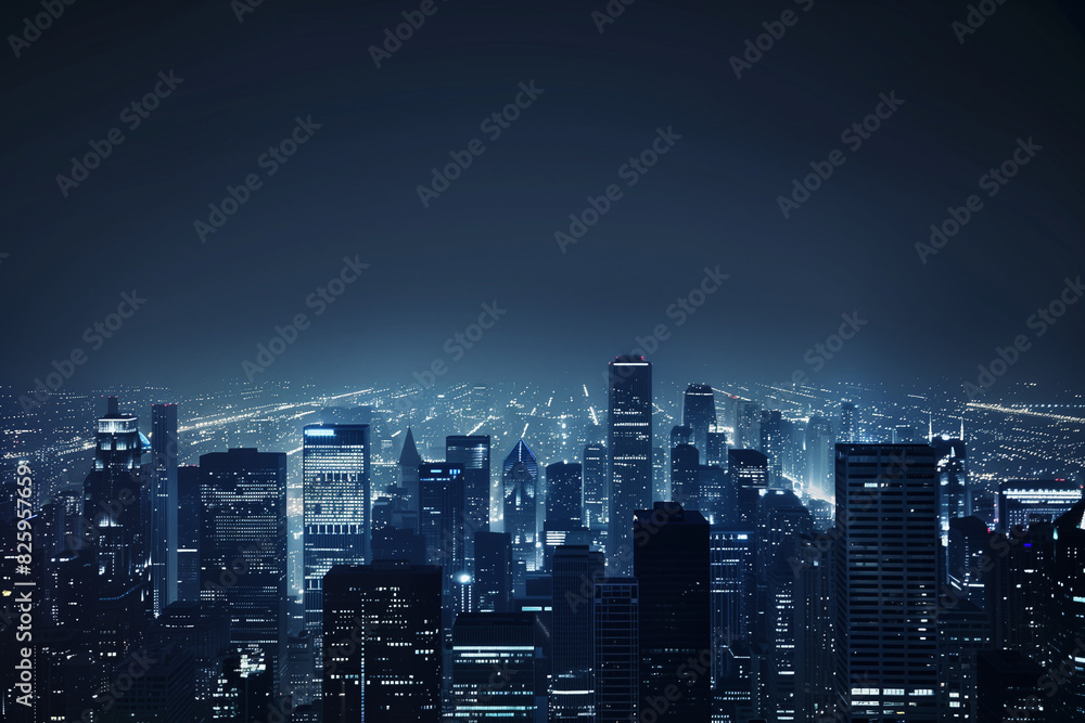 City Skyline at Night: Aerial View of Illuminated Skyscrapers City Skyline at Night: Aerial View of Illuminated Skyscrapers