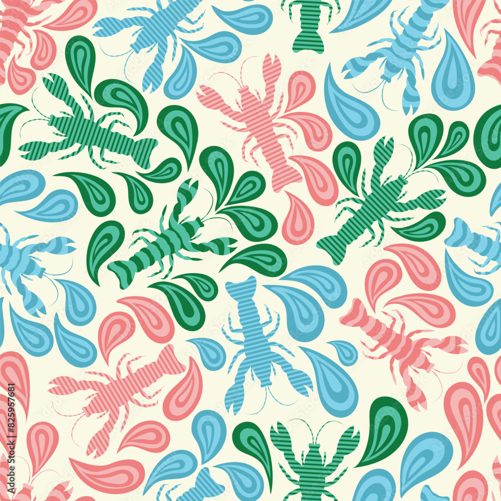 Fototapeta premium lobster seamless pattern in vector