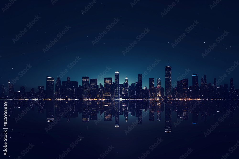 City Skyline at Night: Aerial View of Illuminated Skyscrapers City Skyline at Night: Aerial View of Illuminated Skyscrapers
