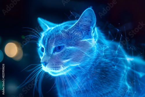 Cat with neon glow light.