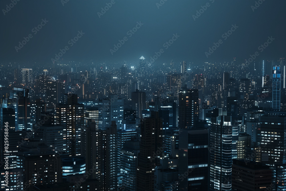 City Skyline at Night: Aerial View of Illuminated Skyscrapers City Skyline at Night: Aerial View of Illuminated Skyscrapers