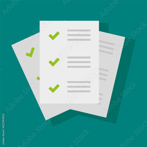 Checklist documents vector icon. Flat design verified tasks list. Completed items illustration.