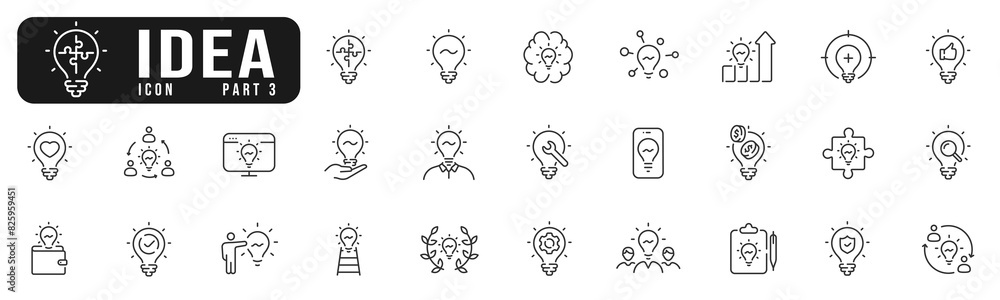 Creative idea line icon set. Innovation, lightbulb, solution, inspiration etc. Editable stroke. Part 3 Creative idea line icon set. Innovation, lightbulb, solution, inspiration etc. Editable stroke. Part 3